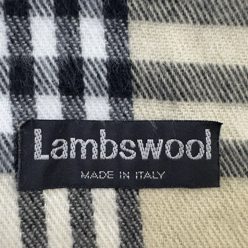 Women's Checked Lambswool Scarf Made in Italy –‎ Beige Black Red Fringe